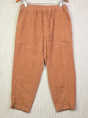 Poetry Linen Pants Womens 8 Orange Cropped Barrel Leg Trousers